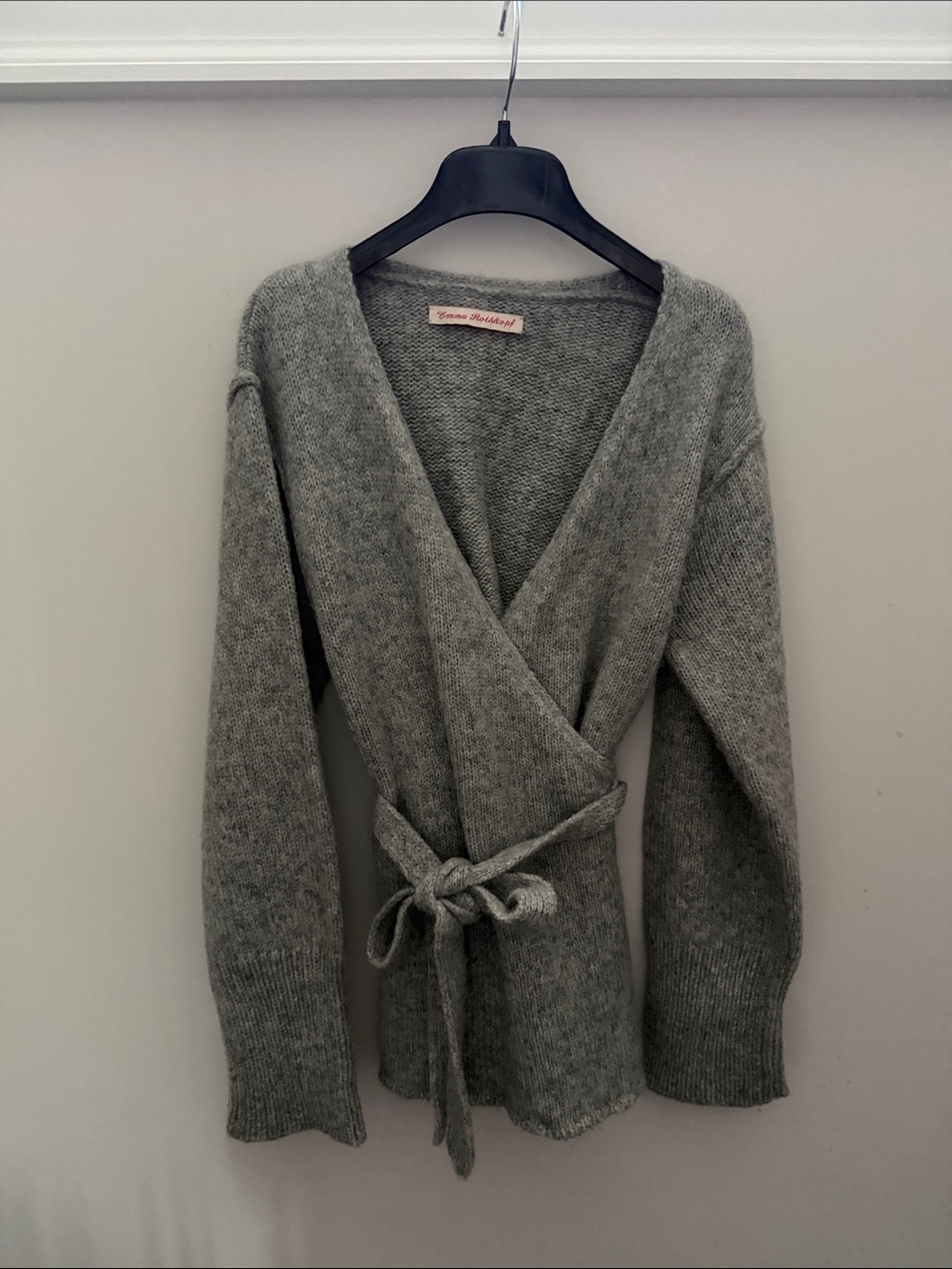 Women's Gray Wrap (Ballet Style) Alpaca and Wool Cardigan with Tie Belt - size M